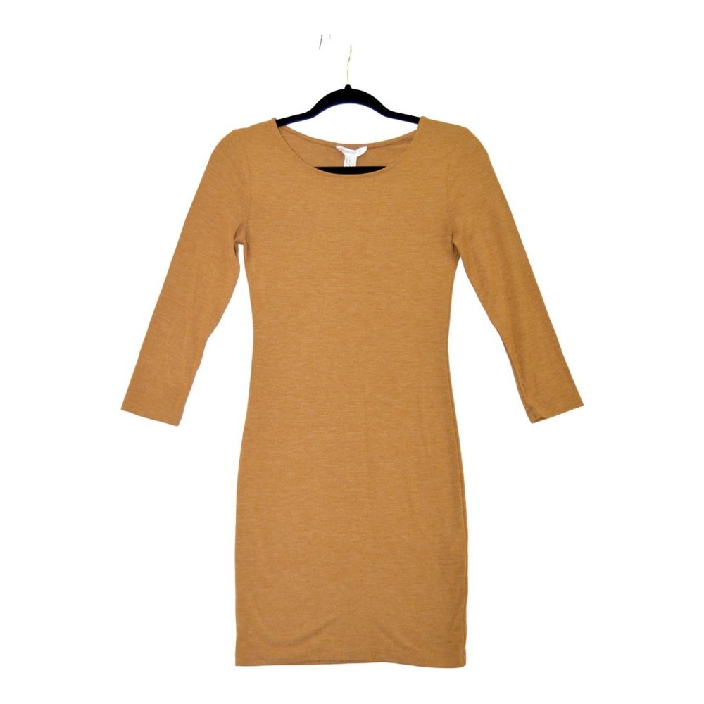 Forever 21 Womens S Camel‎ Brown Bodycon Mini Dress Cross Front Long Sleeve